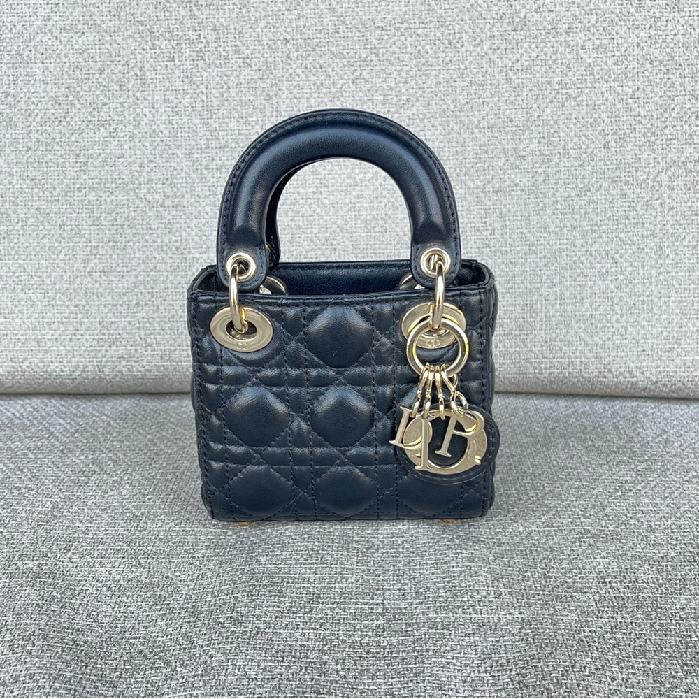 Christian Dior Micro Lady Dior Black Cannage Lambskin Gold Hardware